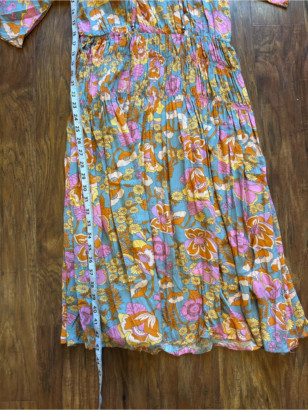 Women's Floral Midi Dress in Blue, Pink & Gold - Picture 5 of 6